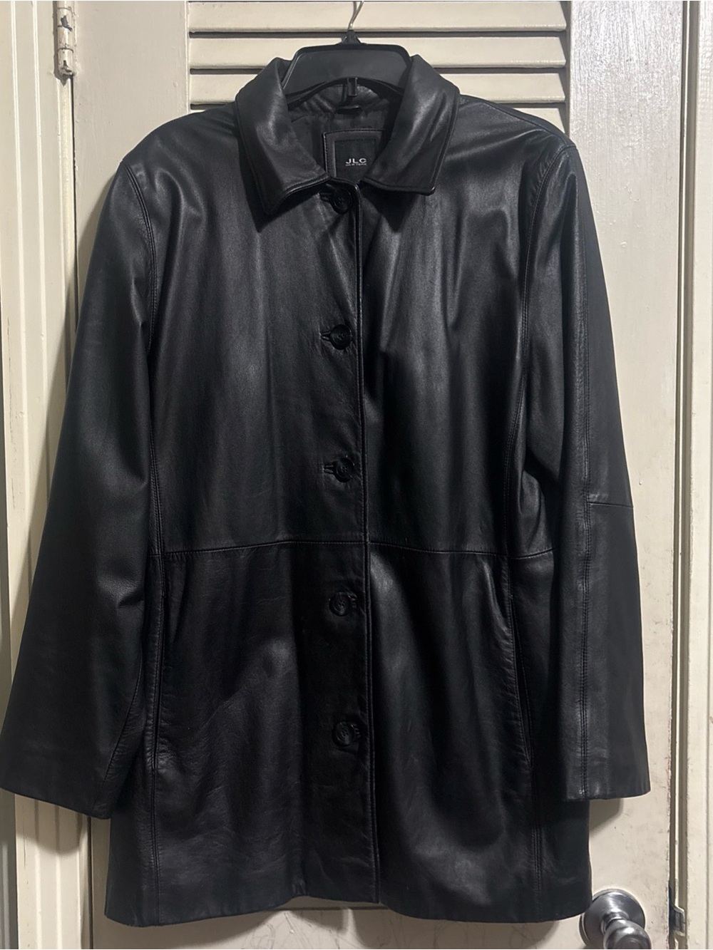 Jlc New York Black Leather Button-Front Coat